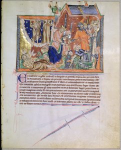 Ms L.A. 139-Lisboa fol.27 Los testigos quedan sin enterrar y sus almas ascienden al cielo, del Apocalipsis de Gulbenkian, c.1265-70 de English School